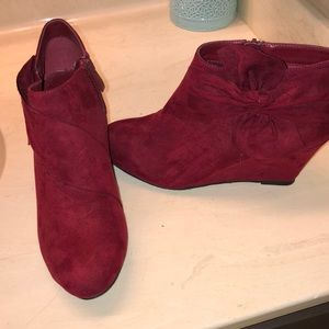 Burgundy Faux Suede Booties